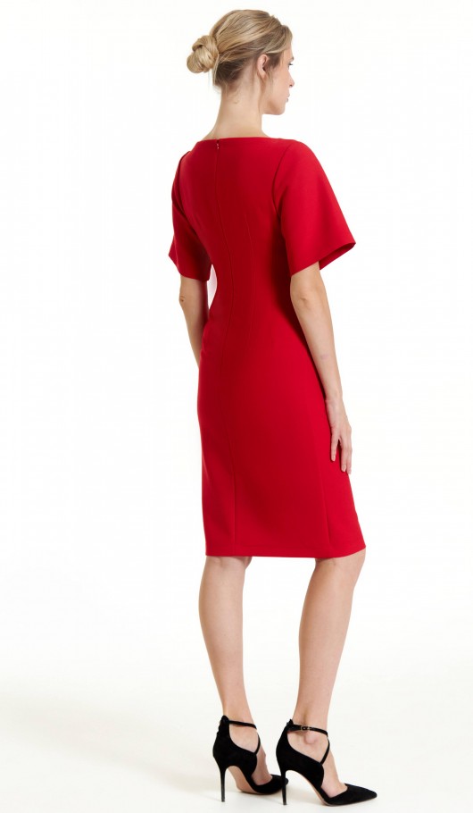 Нарядное красное платье с горловиной лодочка 